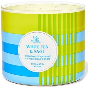 Bath & Body Works White Tea & Sage 3 Wick Candle With White Lid
